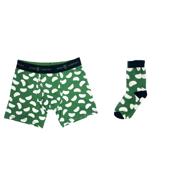 The Green Bean | Green & White Matching Boxer Briefs & Socks