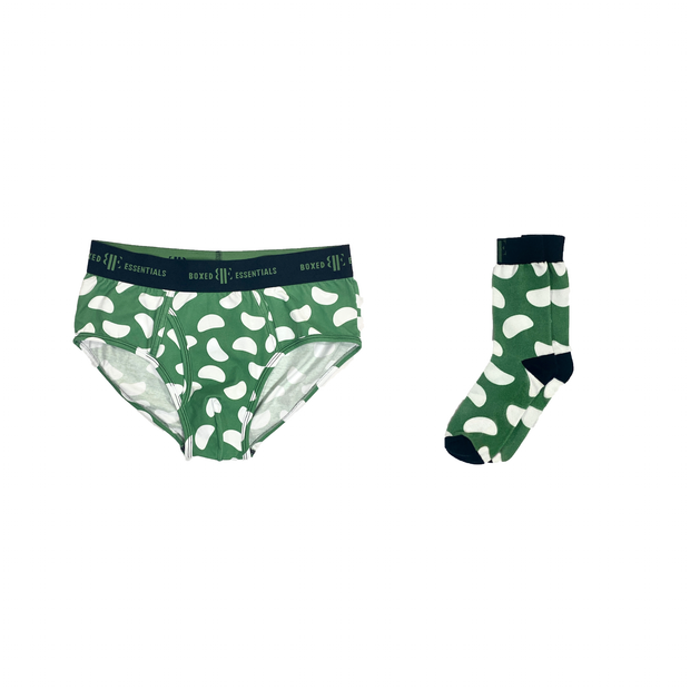 The Green Bean | Green & White Matching Briefs & Socks