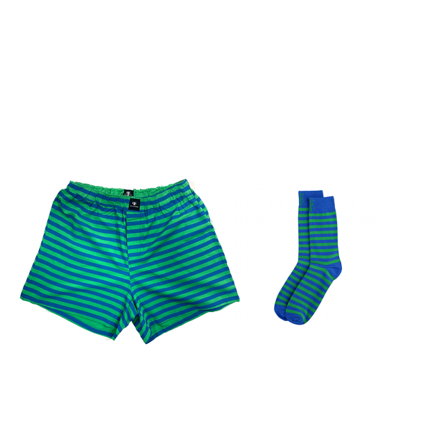 Blue & Green Matching Boxers & Socks
